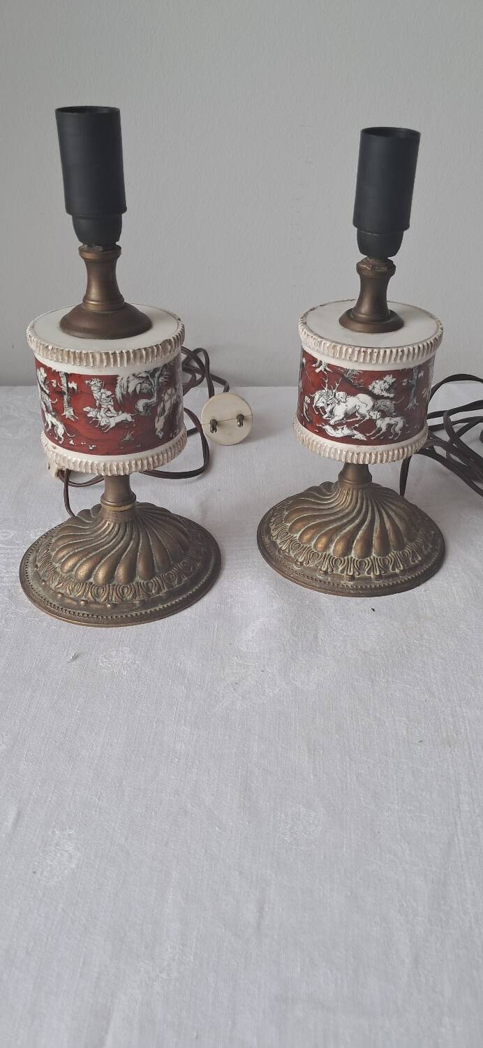 Pair of vintage brass/ceramic lamps