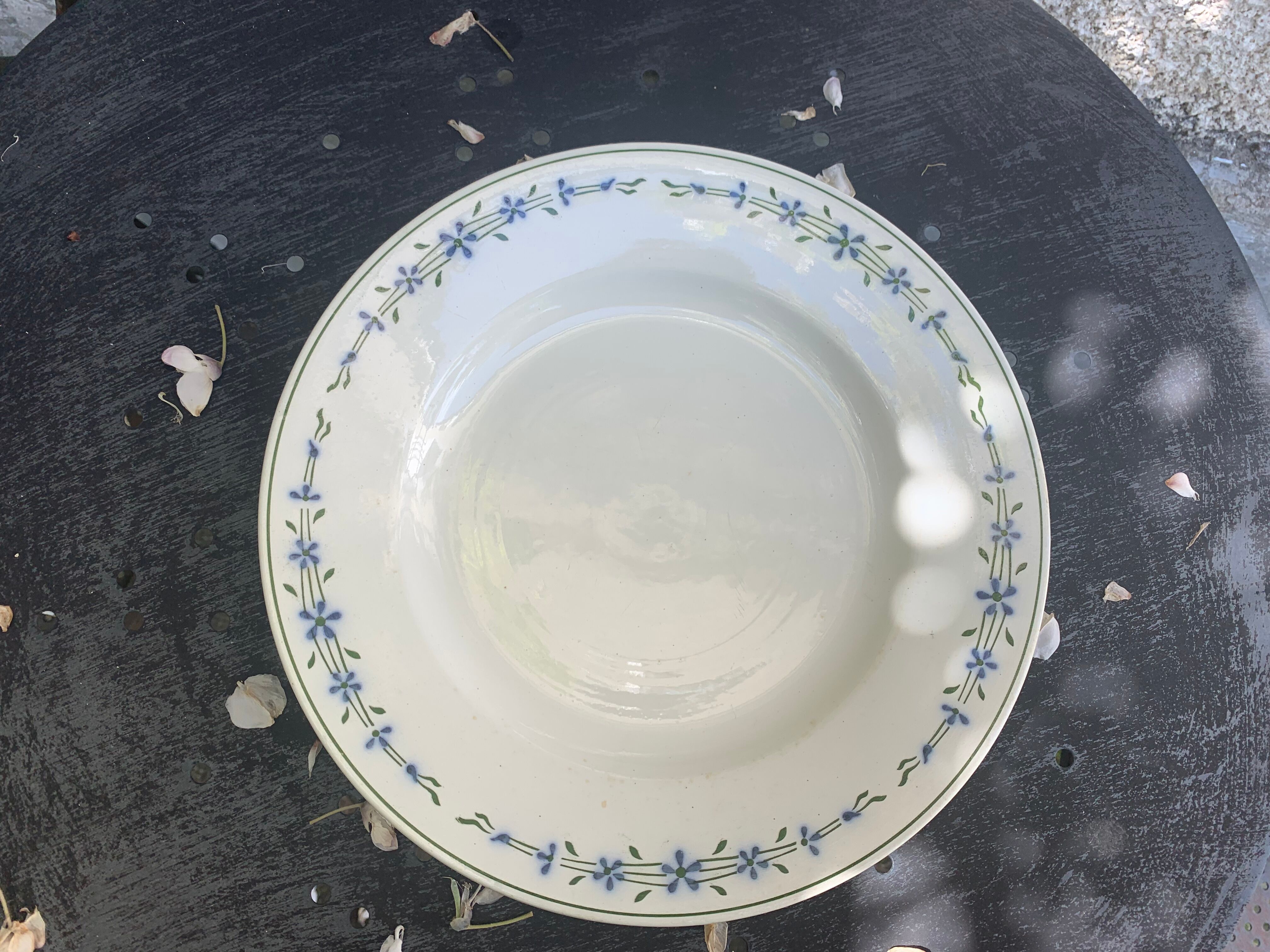 8 flat plates with blue flower pattern earthenware niderviller moselle france art deco