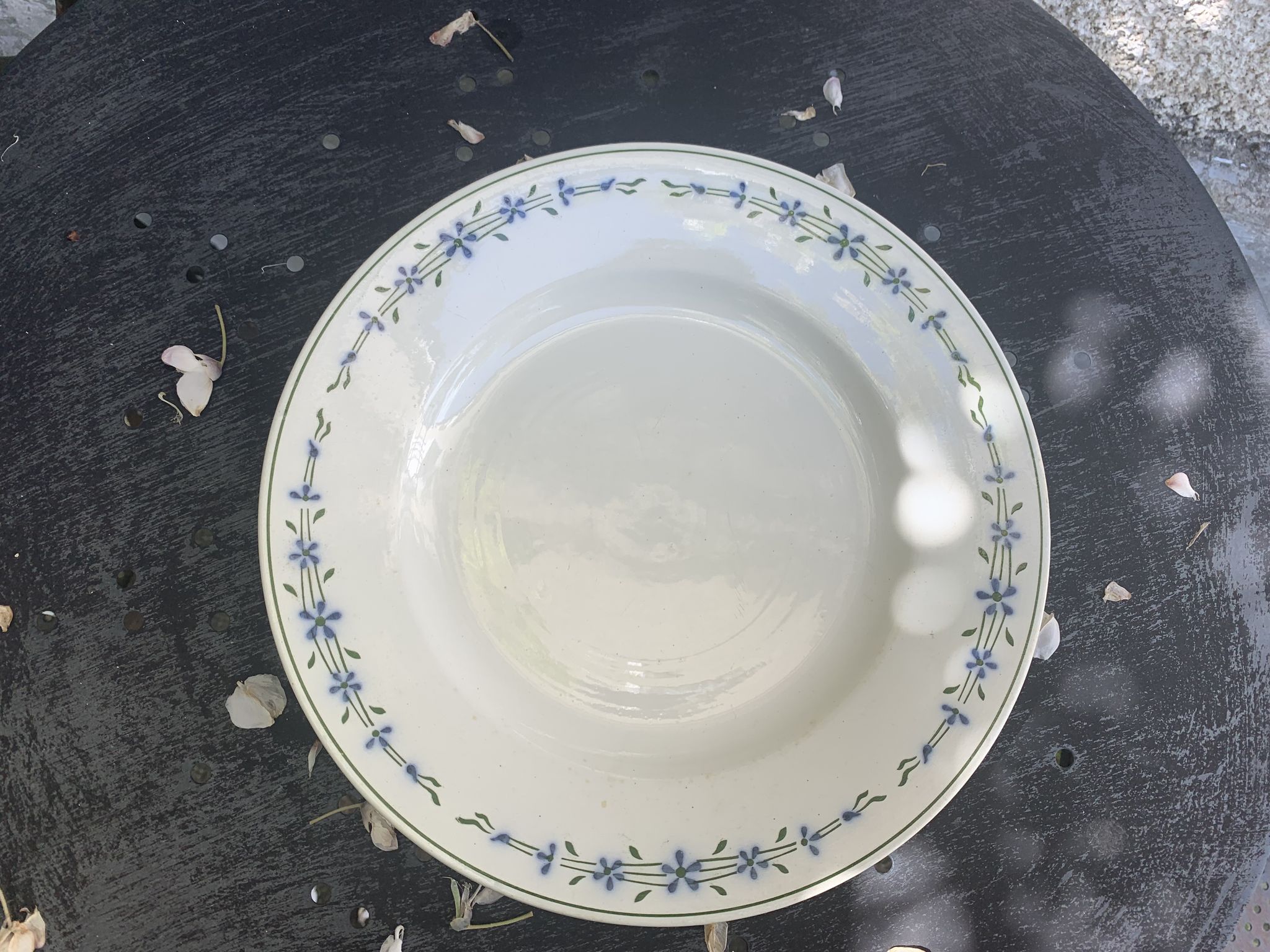 8 flat plates with blue flower pattern earthenware niderviller moselle france art deco