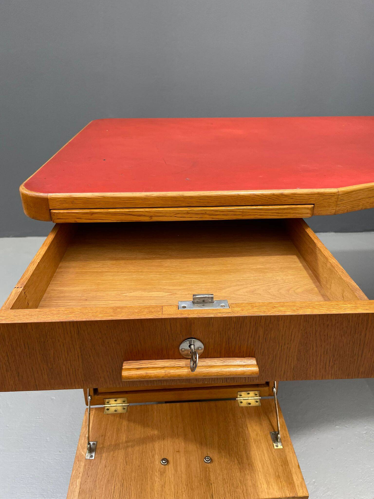 Bauhaus Walnut Writing Desk with Red Top