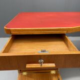 Bauhaus Walnut Writing Desk with Red Top