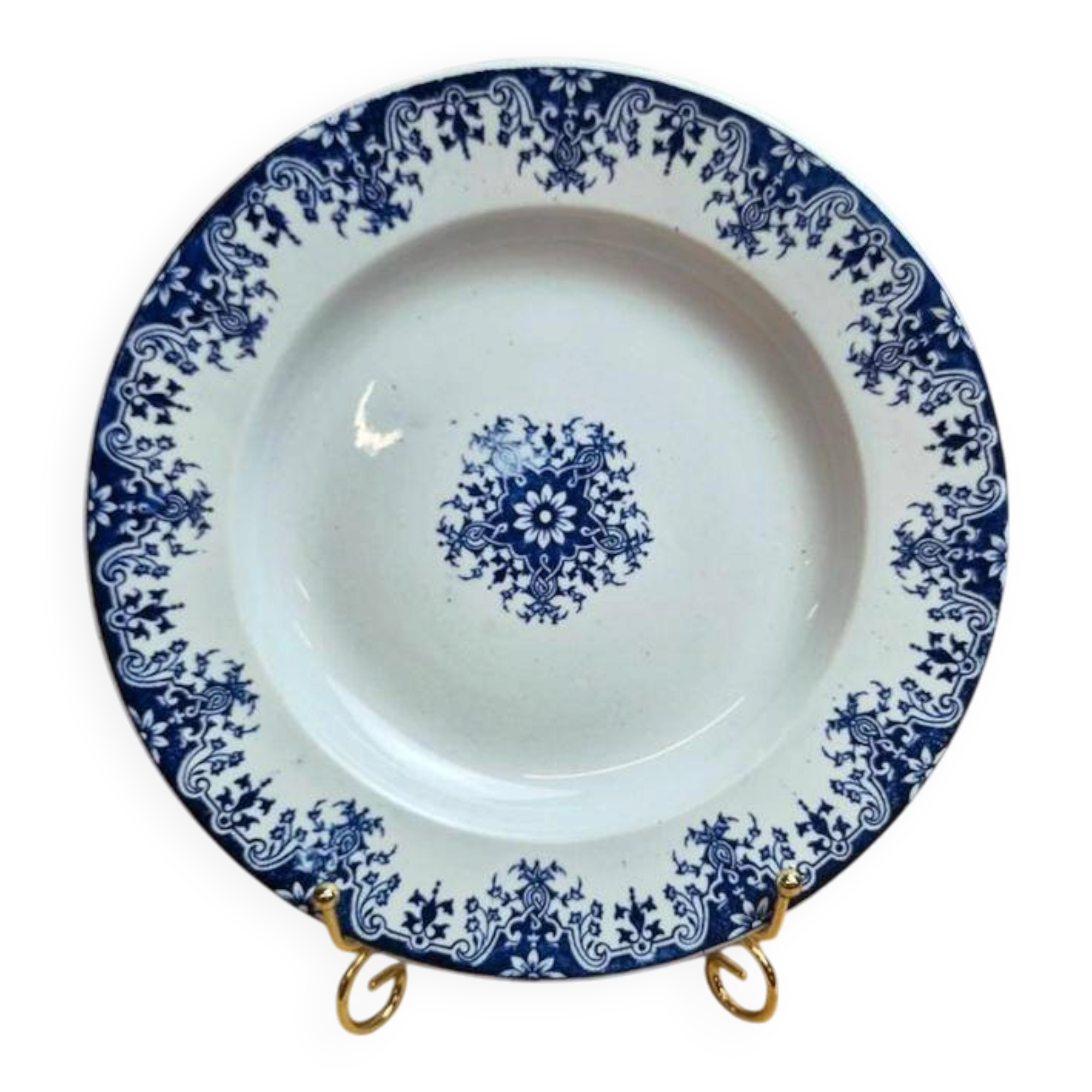 Semi-deep plate Terre de Fer Clairefontaine LG Normandy 19th century blue decoration