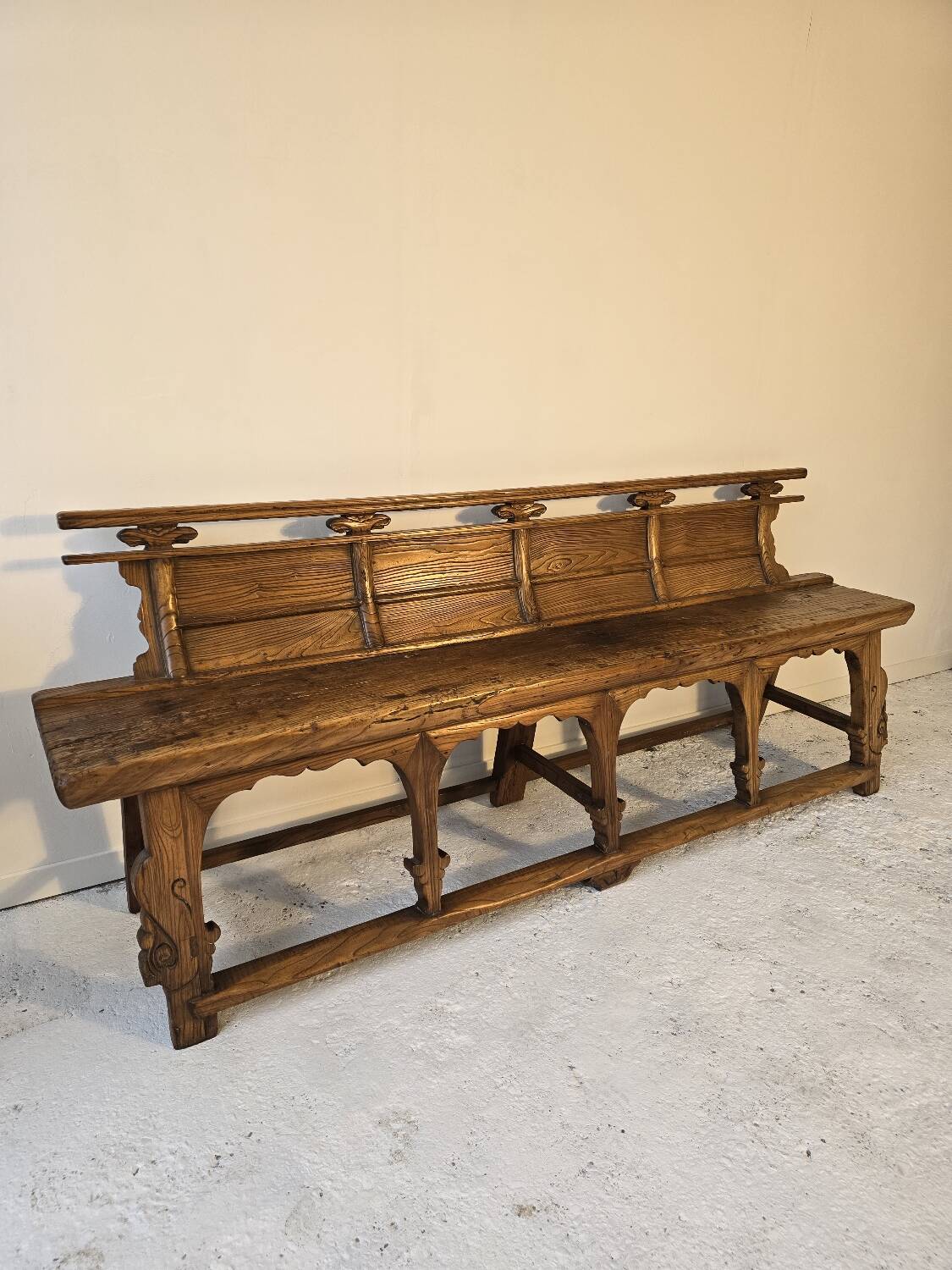 Chinese bench, 19th century, solid elm, temple