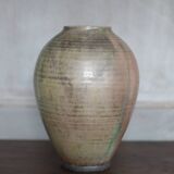 Glazed green ceramic vase signed AB, pottery, flower pot, vase.