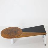 Unique desk Carrara marble & burl wood - Italy, 1980s