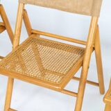 Set of 4 elegant wicker & jute folding chairs (Germany, 1970s).