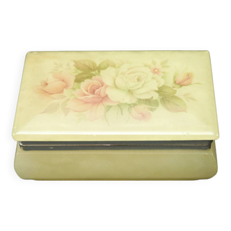 Vintage Alabaster Trinket Box with Flowers