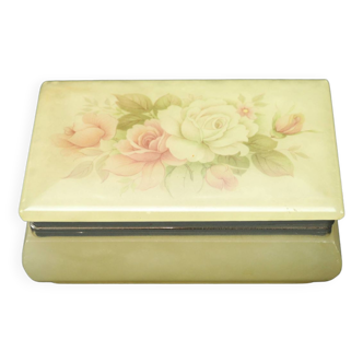 Boîte à bibelot en albâtre vintage avec des fleurs