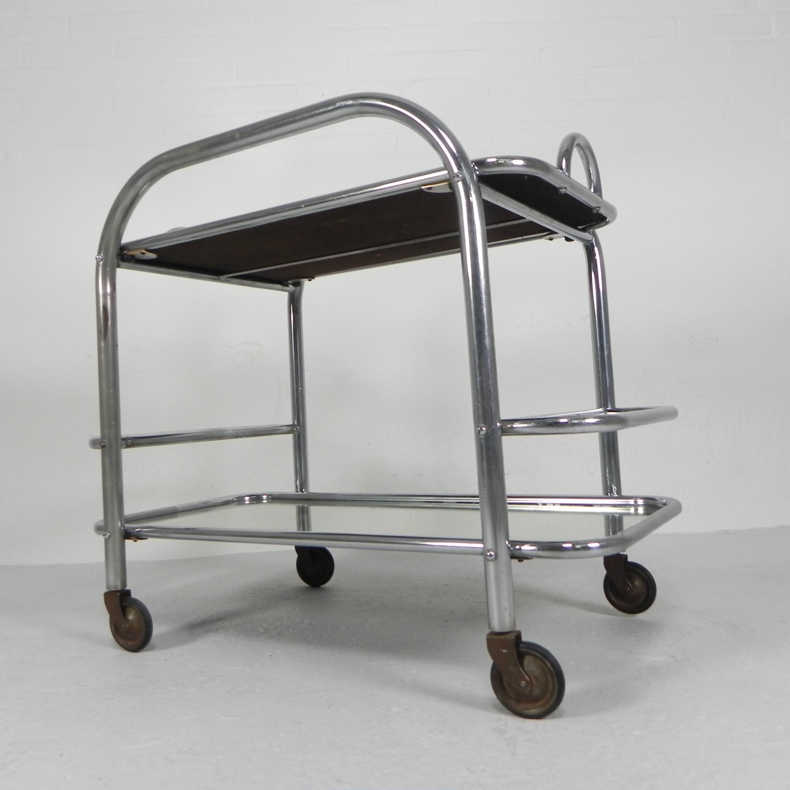 Art Deco serving trolley, chrome-plated, 1920s