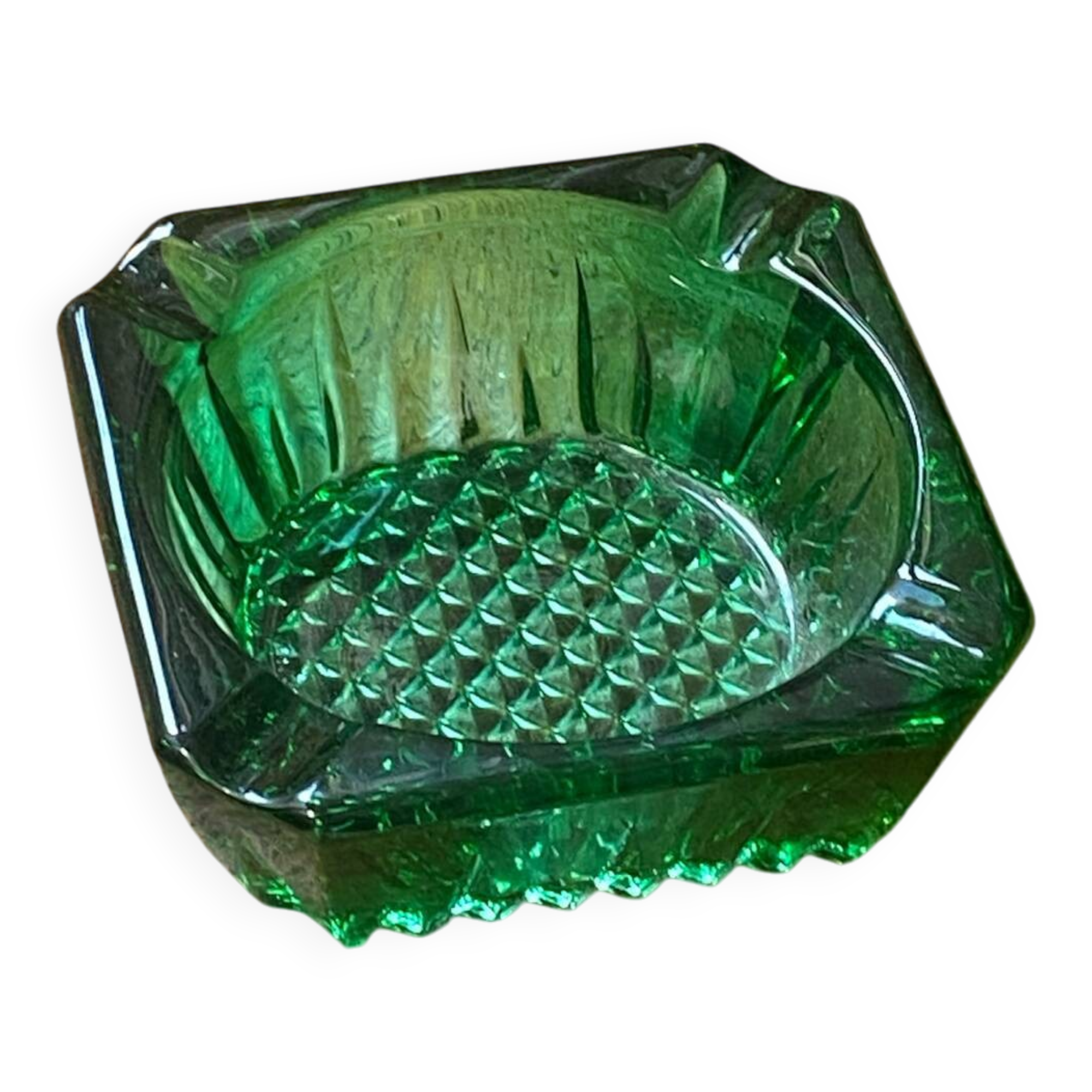 Luminarc vintage green glass ashtray