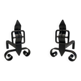 Pair of Wrought Iron Andirons with Obelisk and Belt Motifs