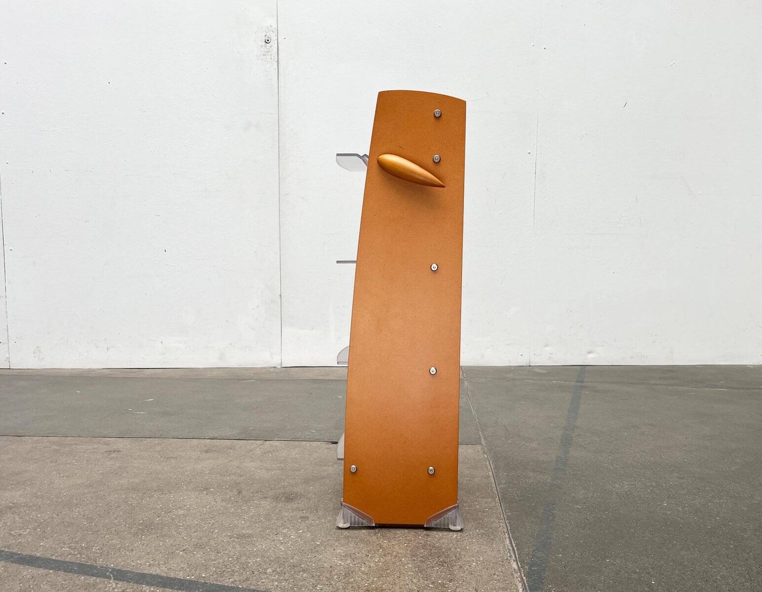 Postmodern CD storage unit in wood, metal, and plastic by Ezech, 1980s.