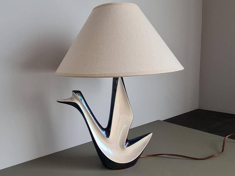 Vintage ceramic table lamp – mid-century sculptural lamp – modern Art Deco lighting – designer style statement lamp – French design