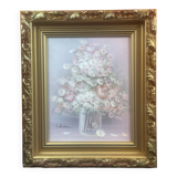 Bouquet of flowers in jar oil on canvas signature to identify
