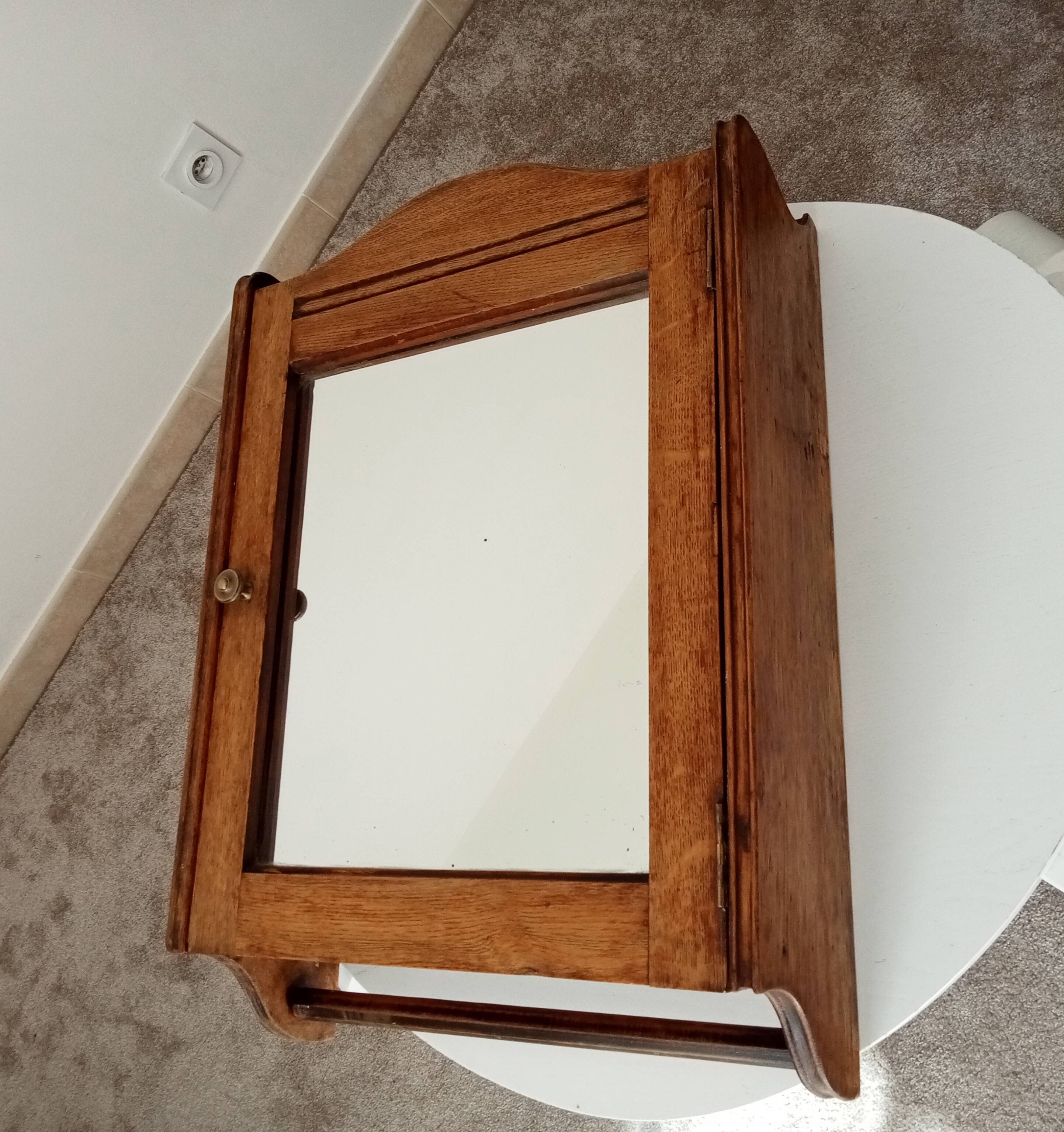 Antique solid oak bathroom cabinet from the early 20th century