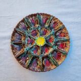 Handmade painted and glazed Barbotina ceramic oyster dish from Vallauris France ann