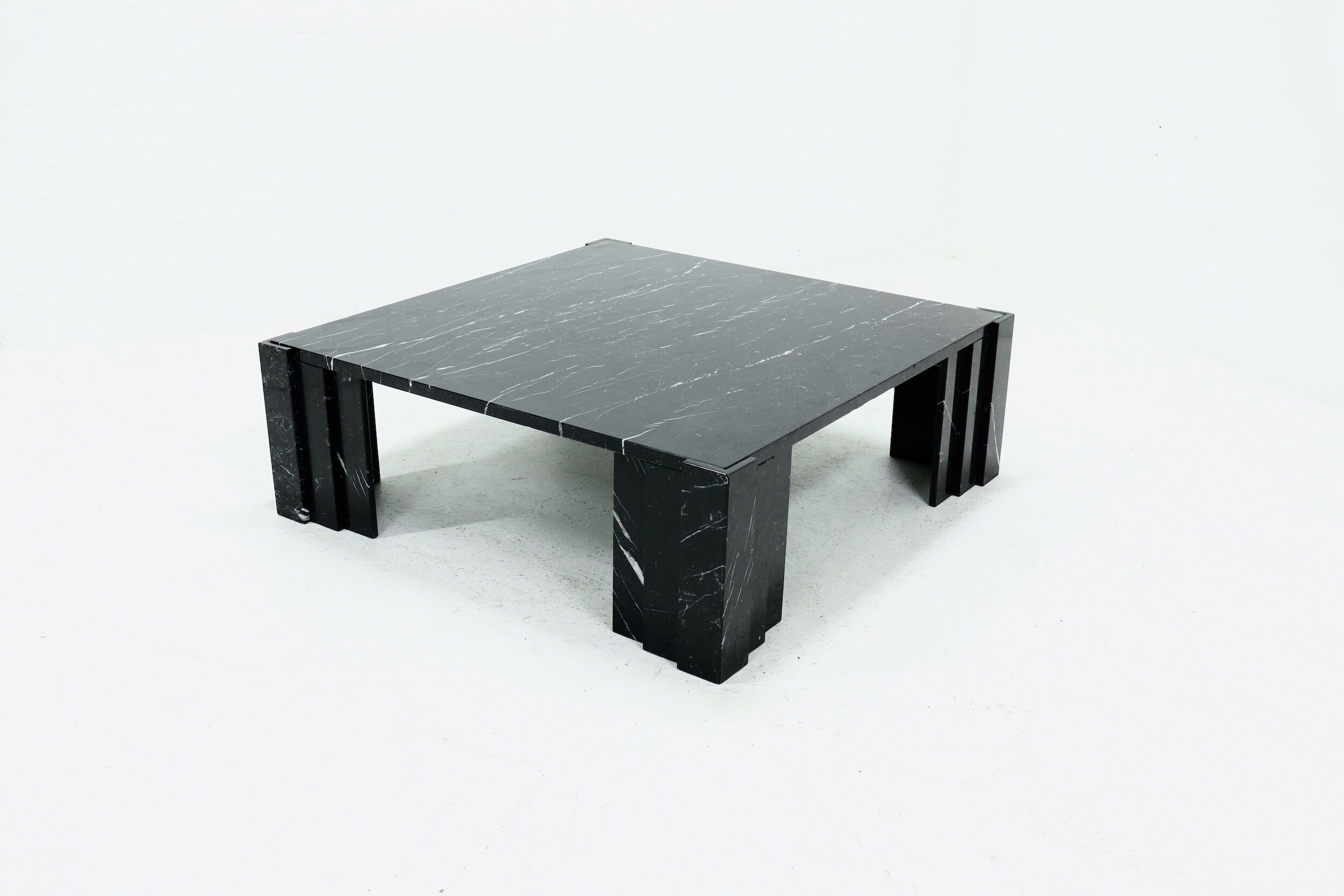 Large italian modern black marble coffee table 1970s