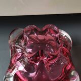 Ashtray. organic floral shape. cranberry pink. in modern art glass. designed by jozef hospodka