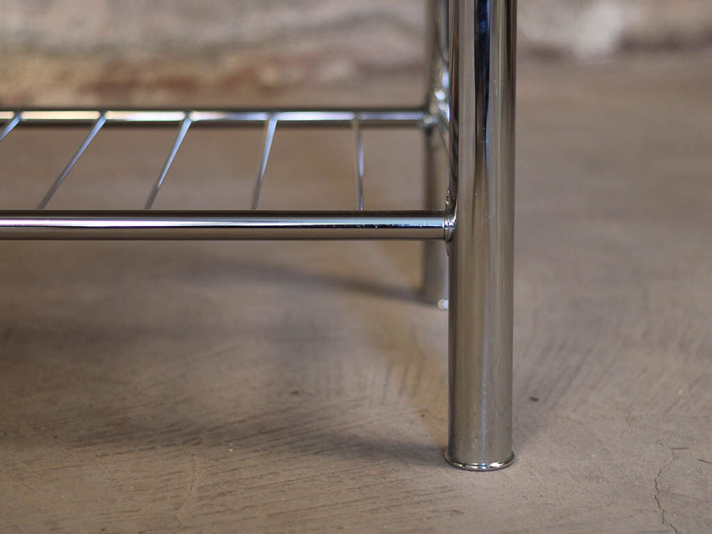 Glass rectangle coffee table with magazine rack, circa 1970
