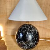 Lampe bois trompe l’œil, câble tissu, abat-jour