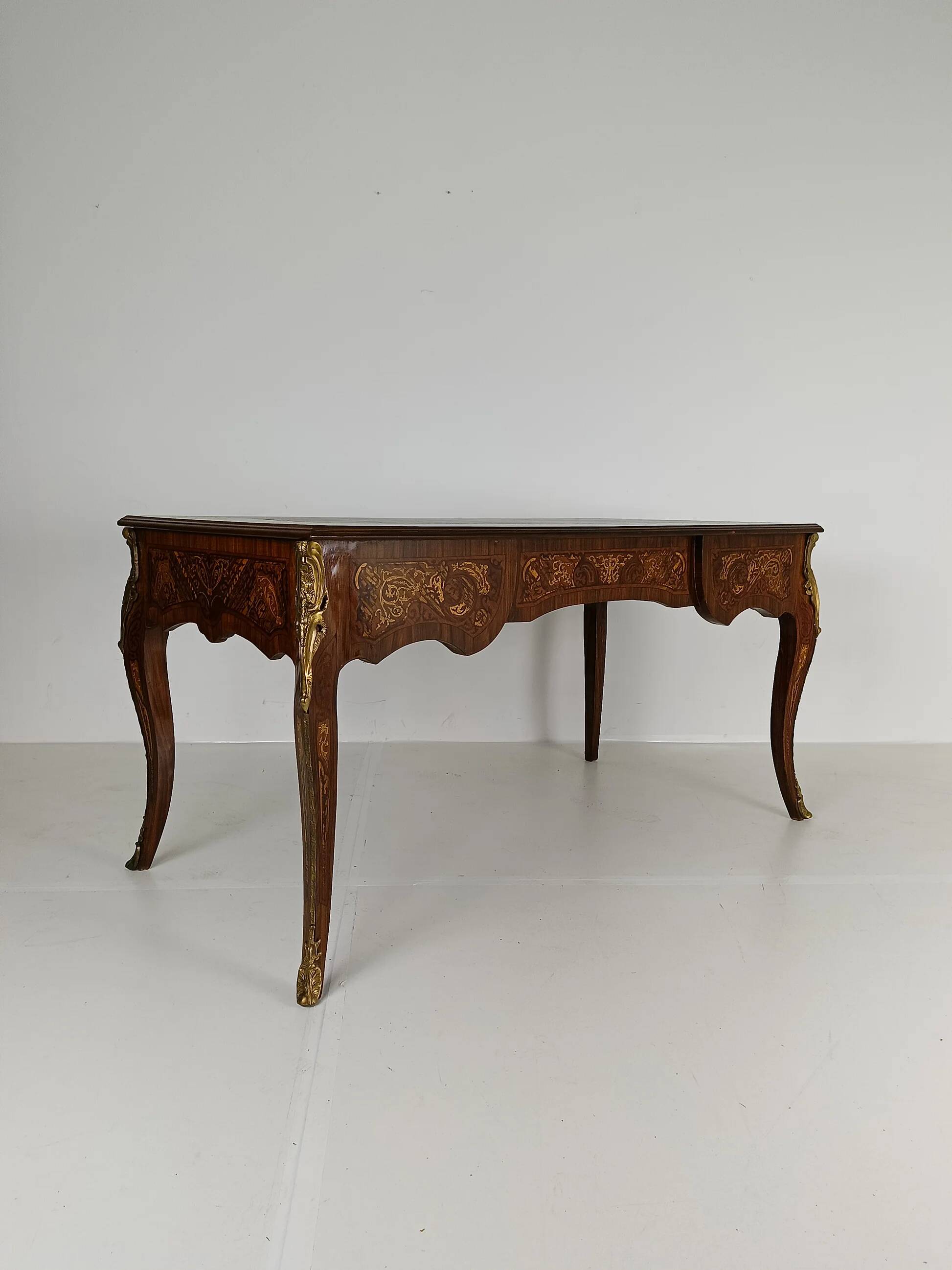 Louis XV style double-sided mahogany and rosewood flat desk