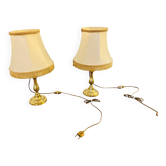 Paire de lampes de table anciennes en laiton doré avec  abat-jour