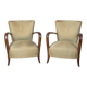PAIR OF VINTAGE 1940S ARMCHAIRS IN WOOD AND FABRIC, ITALIAN DESIGN