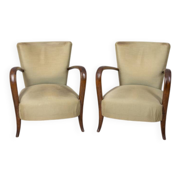 Paire de fauteuils en bois et tissu, Italie années 1940