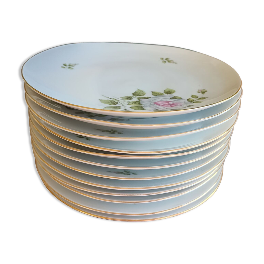 6 Assiettes De Présentation Porcelaine 30cm - Décor Bleu Et Or, Pour Événements