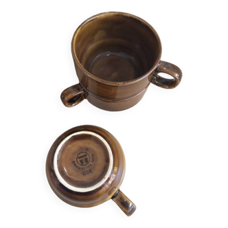 Lot de 3 Tasses à Café en Céramique Vintage Marron