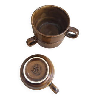 Set of 3 Vintage Brown Ceramic Coffee Cups
