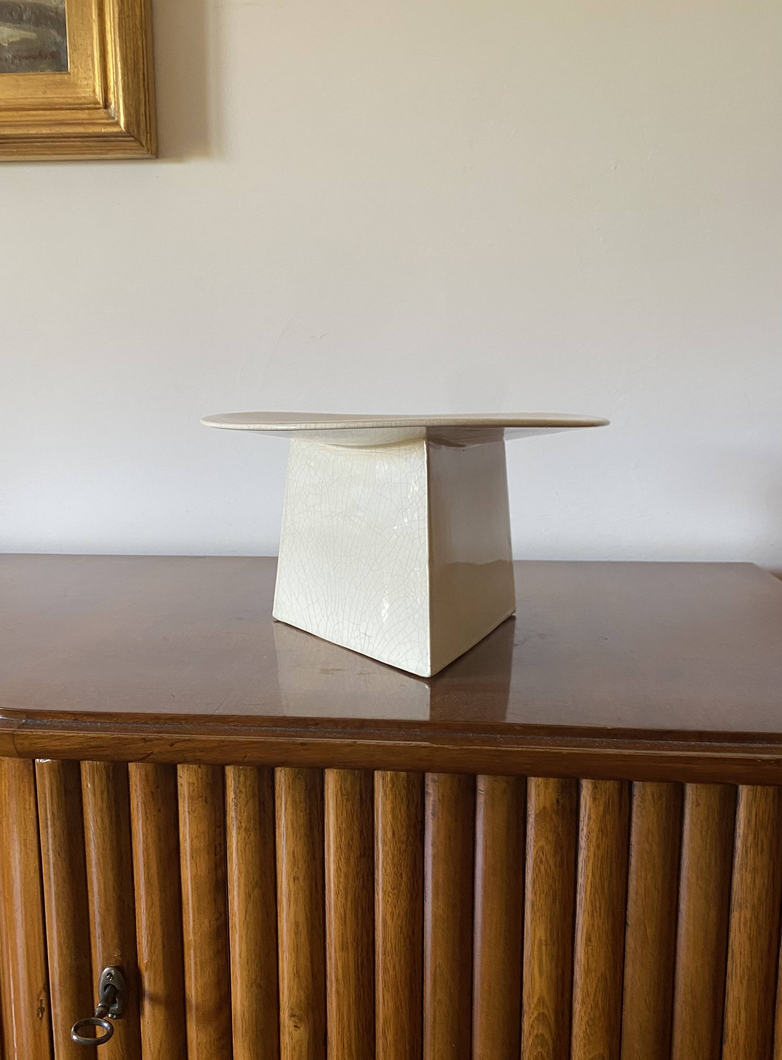 White craquele ceramic vide poche, leDuc France 1970s