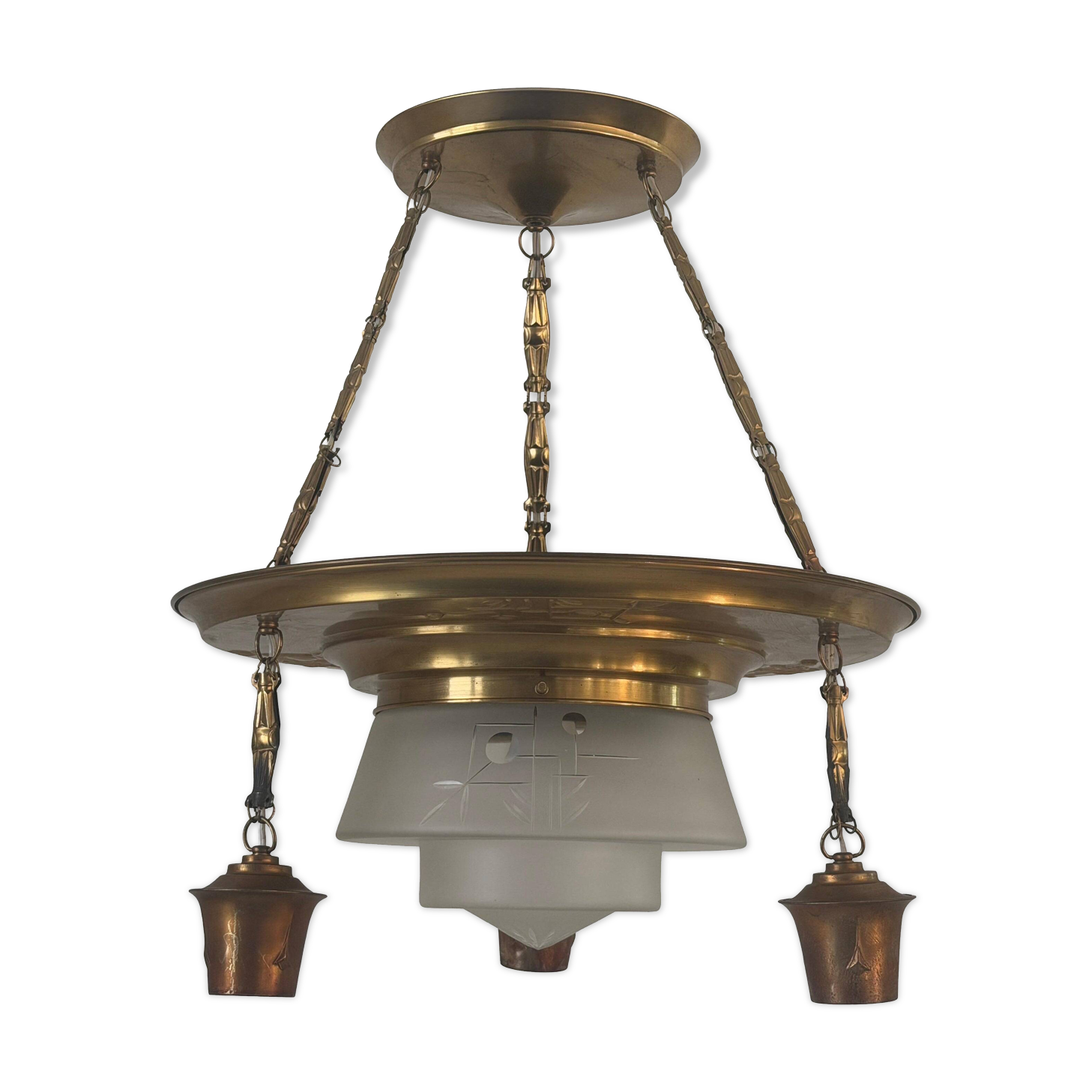 Art Deco ceiling light in copper and glass, 1940s, Germany