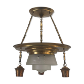 Art Deco ceiling light in copper and glass, 1940s, Germany