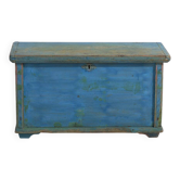 Coffre ancien peint en bleu en pin – Europe centrale, vers 1900