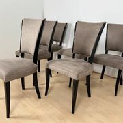 Art Deco Chairs in Black Lacquer & Grey Alcantara, France, 1930s, Set of 6