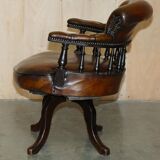 Victorian Captain Chesterfield Armchair in Restored Leather