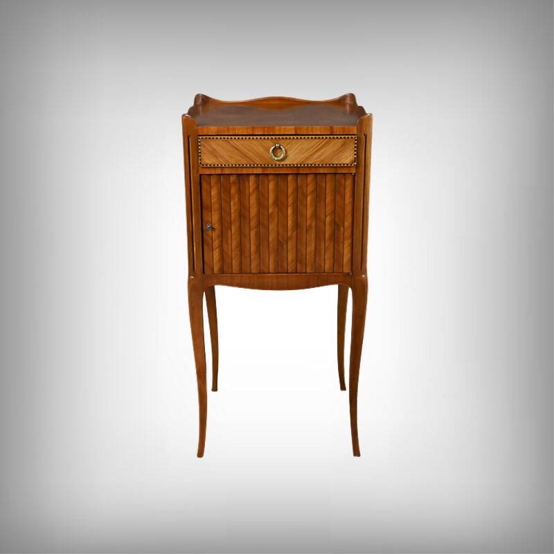 Living room table in marquetry, transitional style between Louis XV and Louis XVI – mid-20th century.