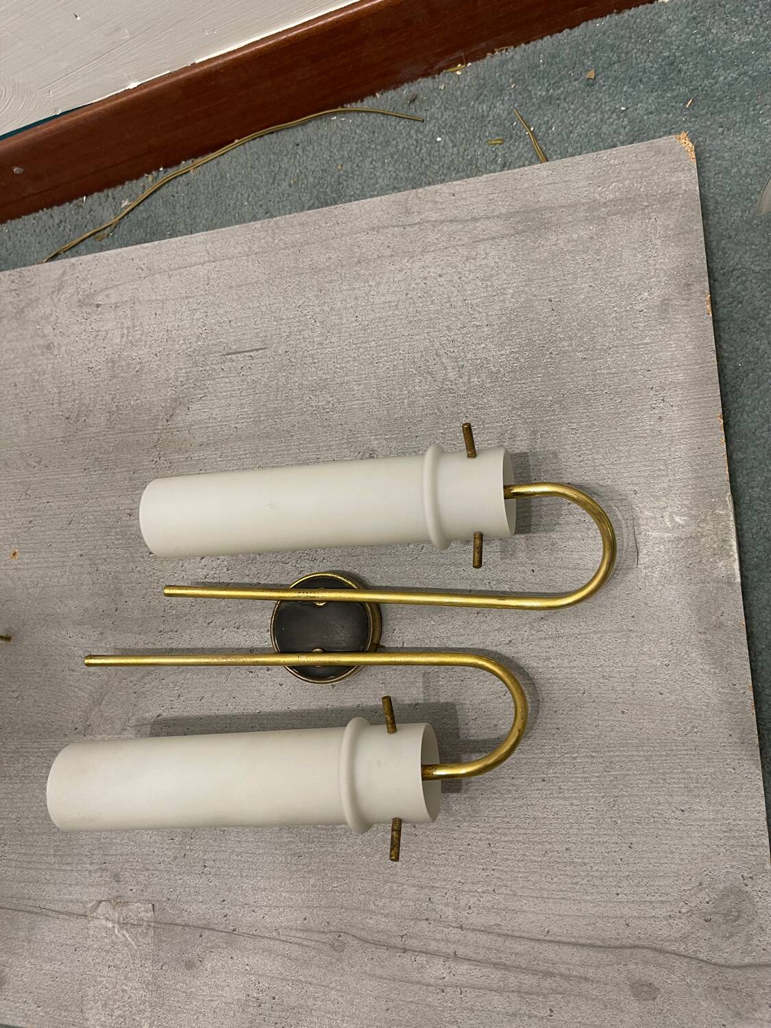 Brass Opaline Glass Sconces Set of 2 1950’s