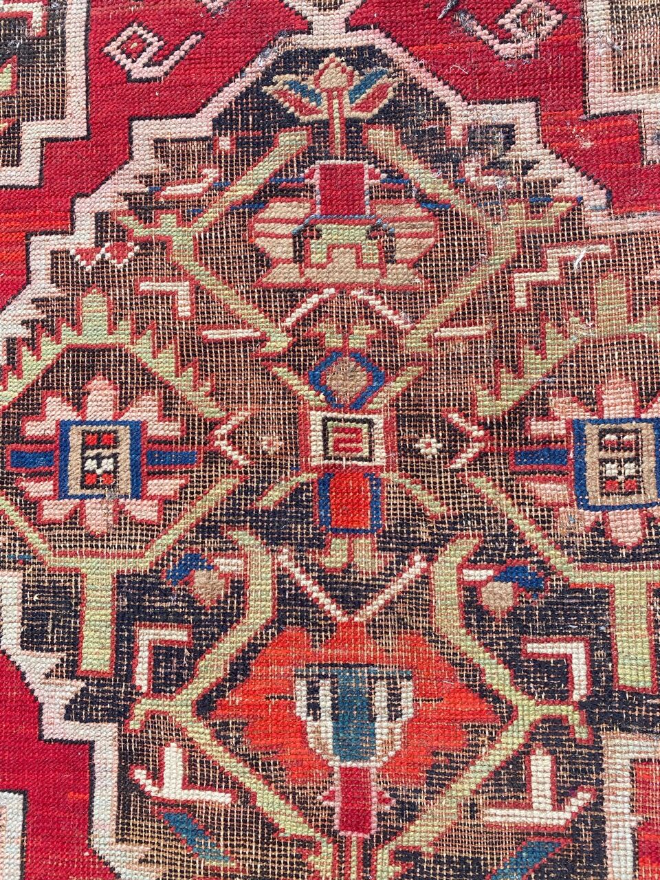 Ancient Caucasian carpet Karabakh handmade 115x270 cm