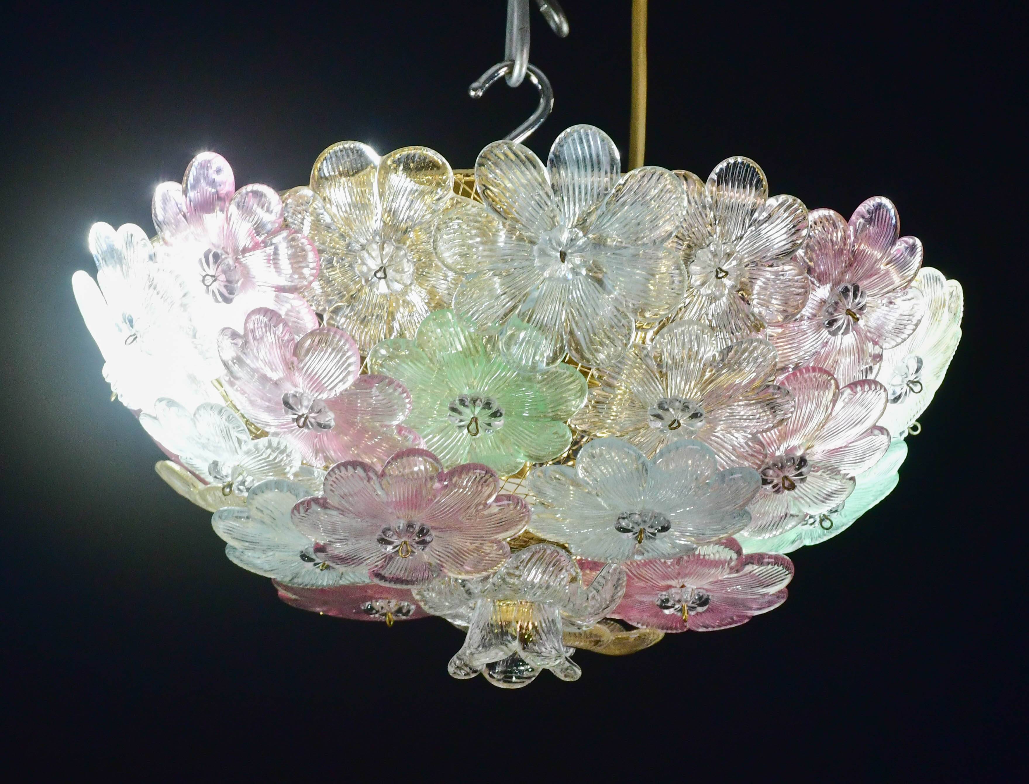 Charming Murano Barovier & Toso flowers flush light fixture, ceiling, 1960s