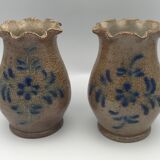 Pair of vintage pottery vases with floral decoration and glaçureau sel