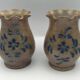 Pair of vintage pottery vases with floral decoration and glaçureau sel