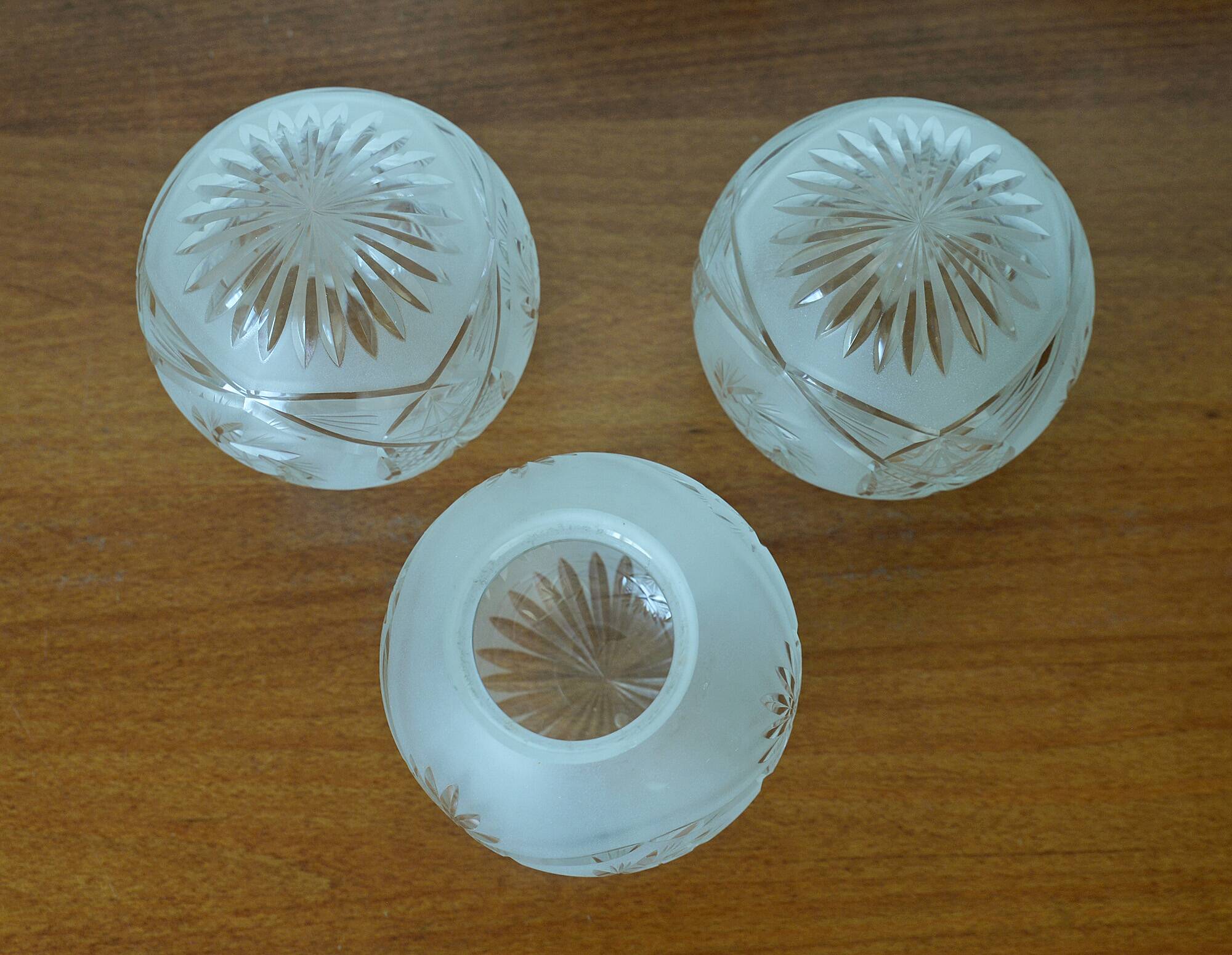 Ensemble de 3 abat-jour vintage en cristal taillé, globes soufflés à la main, années 1960