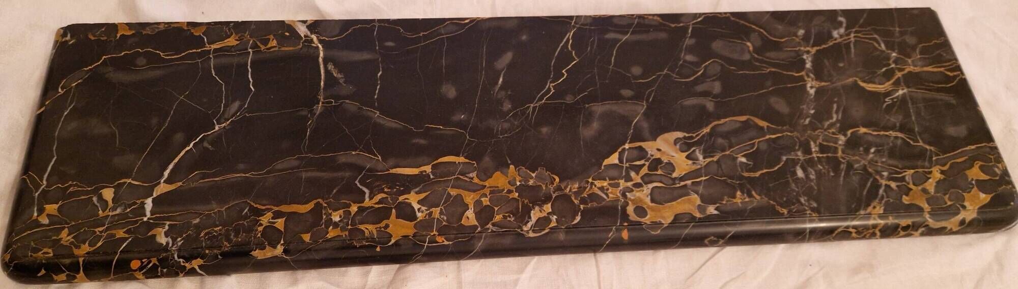 Napoleon III display cabinet in marquetry, Louis XV style, black marble, gilded bronze.