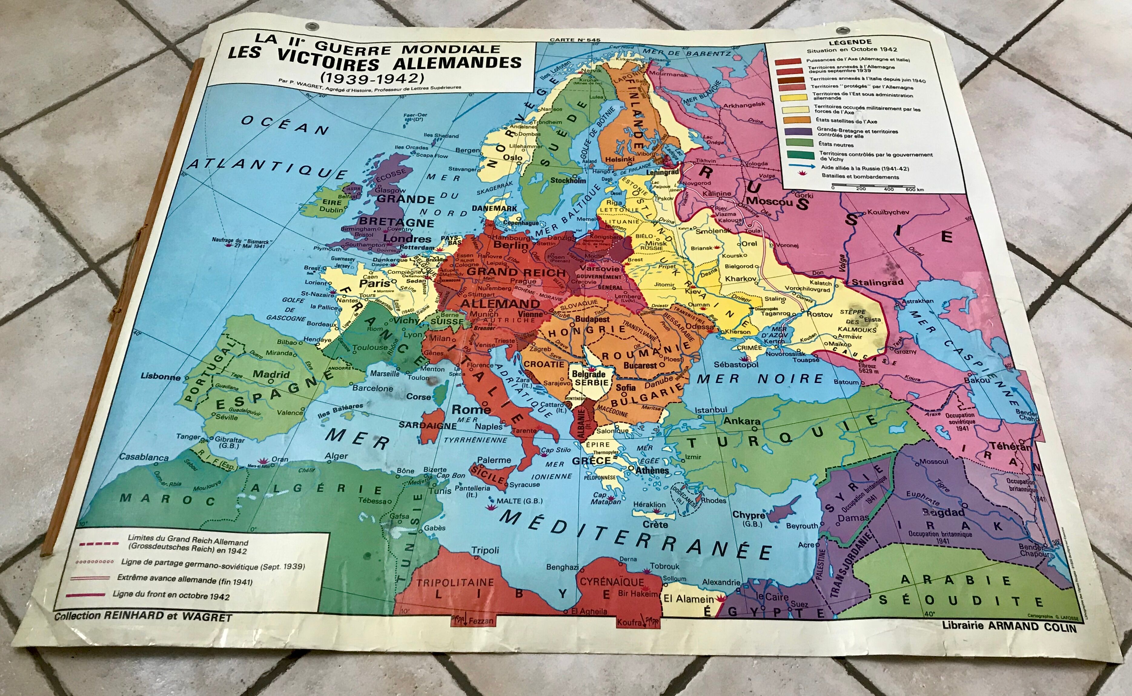 school map Librairie Armand Colin Reinhart and Wagret The France of 1939-1945 vintage 1970