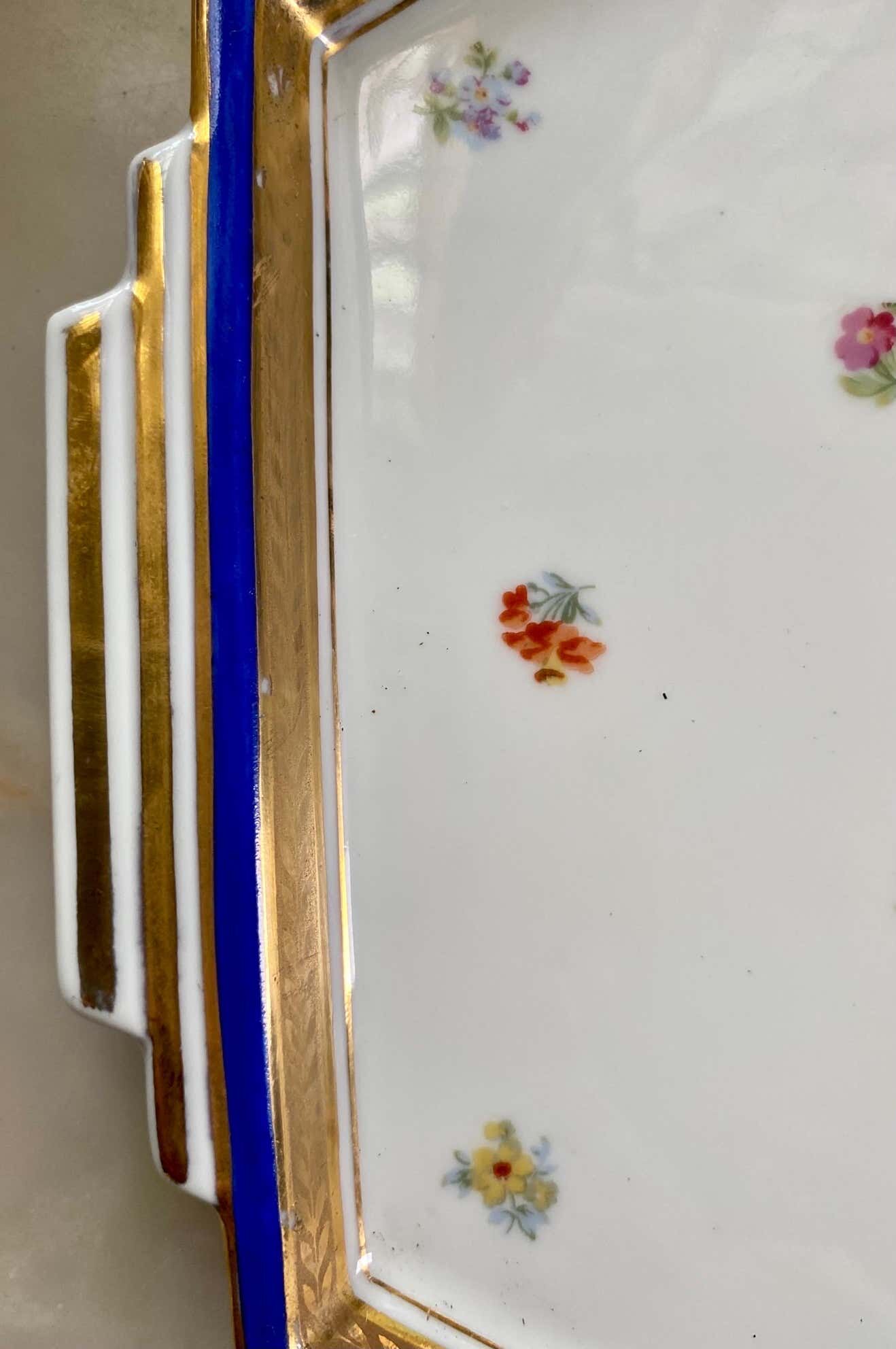 Blue and gold sweet egg set in Limoges porcelain, France, 1928