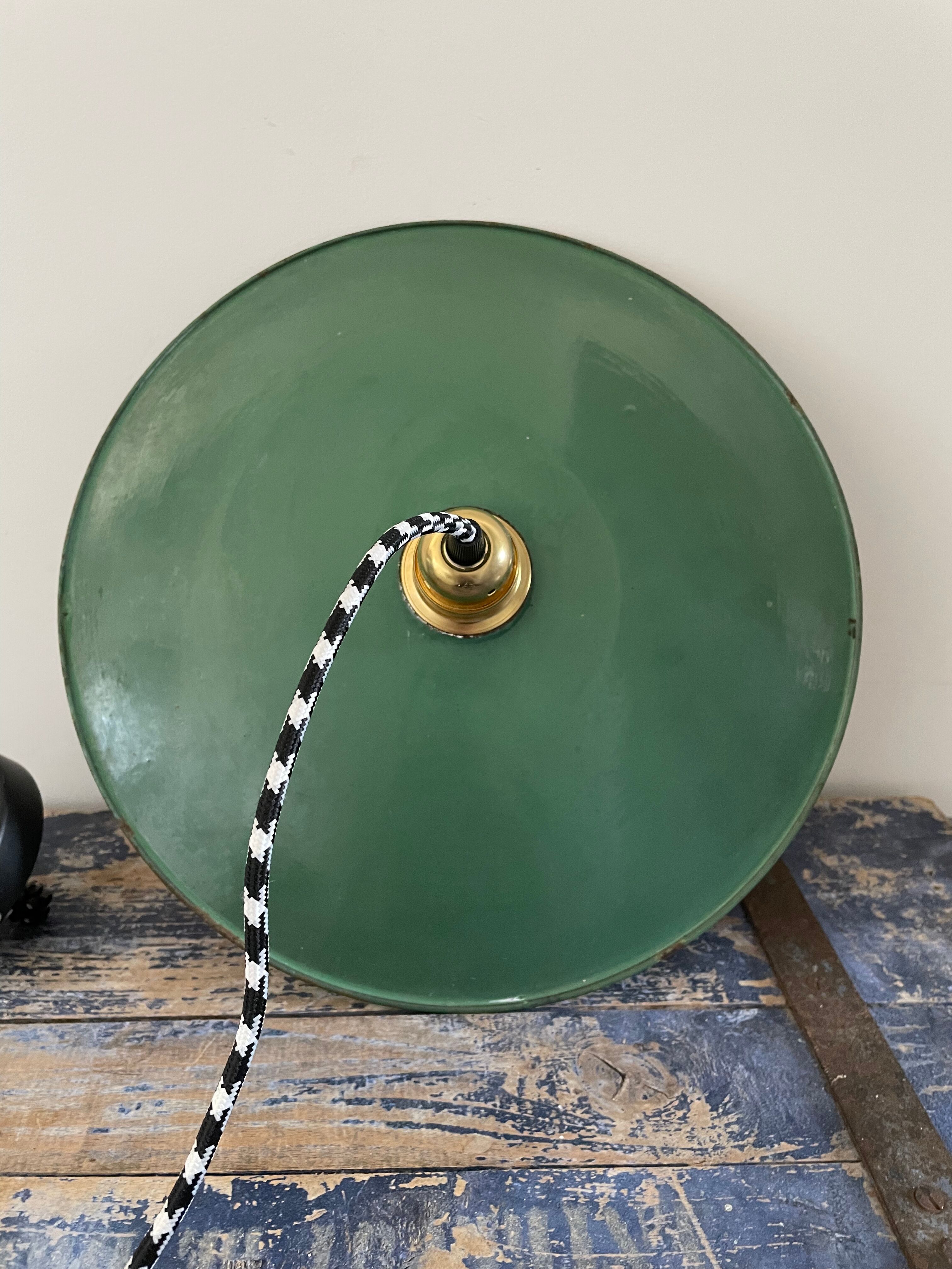 Vintage suspension in green enamelled sheet metal