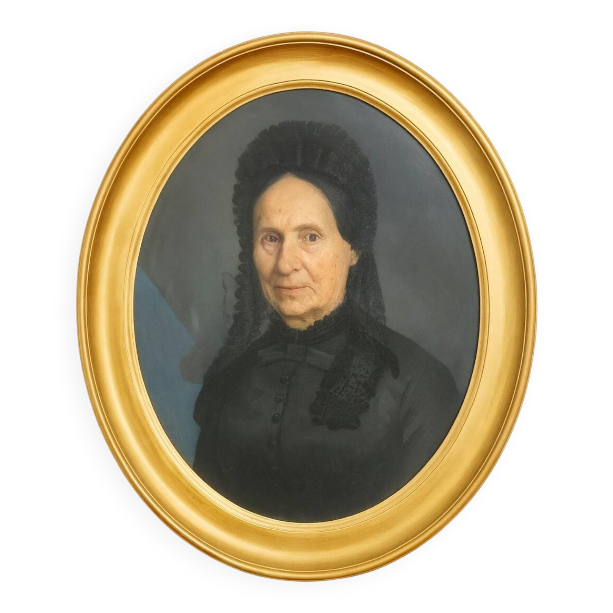 19th-century portrait depicting a woman dressed in black.
