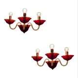 Vintage Italian Ruby Red Murano Glass Sconces from Made Murano Glass, Set of 2